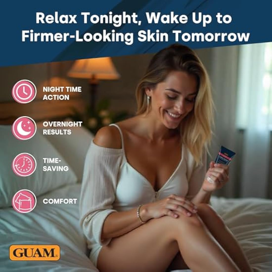 GUAM Seaweed Anti Cellulite Cream for Women with Vitamin E Caffeine and Maca Extract - 200ml Intensive Saline Reducing Night Treatment - Skin Tightening Cream Body Slimming, Firming & Draining Action