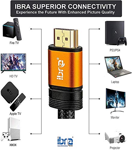 IBRA 2.1 HDMI Cable 8K, 1m Ultra HD Lead High-Speed Cord 48Gbps | Supports 8K@60HZ 4K@120HZ 4320p Compatible with Fire TV 3D Support Ethernet Function 8K UHD 3D-Xbox PlayStation PS3 PS4 PC-Orange