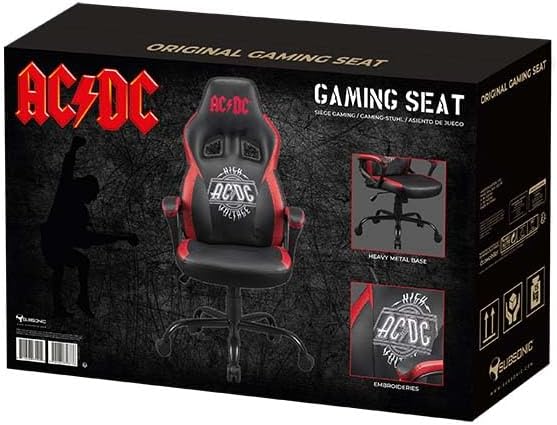 Subsonic AC/DC Gaming chair or office chair, AC DC pop gaming chair for teenager or adult, comfortable rocking seat, integrated headrest and armrests, ergonomic, adjustable backrest Black