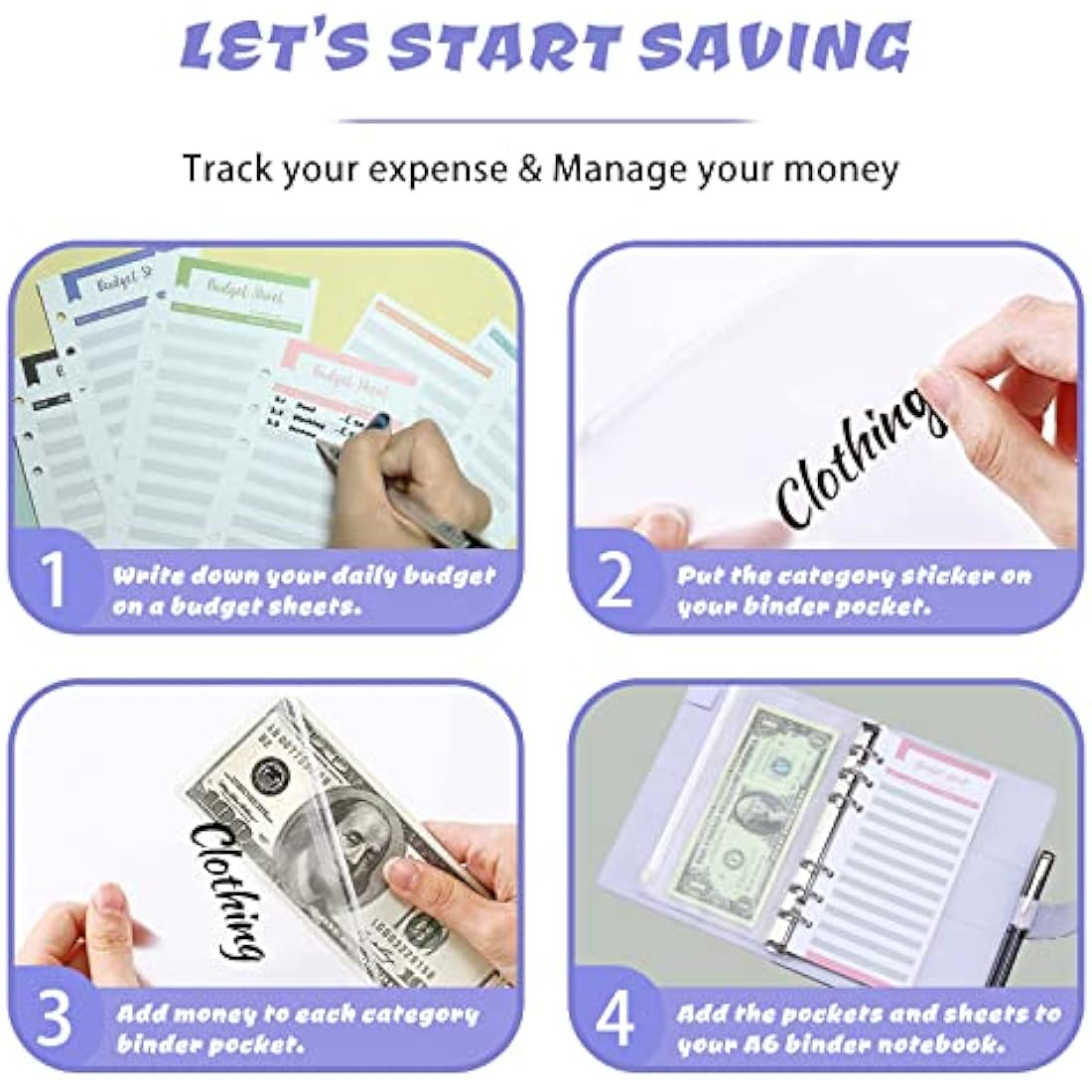 ChangWanna A6 Money Budget Ring Binder - Money Saving Wallet Organiser Binder with Pockets, Cash Stuffing Budget Wallet Planner with Cash Envelope, Money Folder Wallet Organiser for Cash Saving