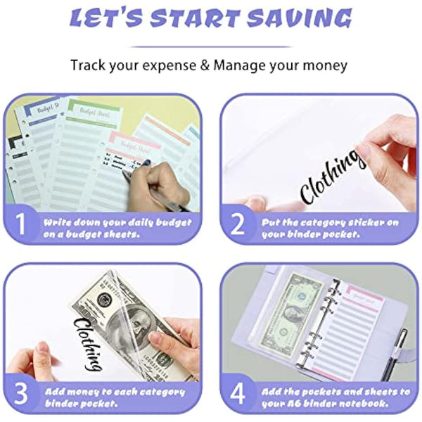ChangWanna A6 Money Budget Ring Binder - Money Saving Wallet Organiser Binder with Pockets, Cash Stuffing Budget Wallet Planner with Cash Envelope, Money Folder Wallet Organiser for Cash Saving