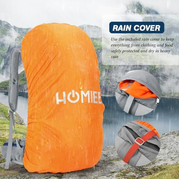 HOMIEE 50L Waterproof Hiking Backpack for Men Women, Lightweight Trekking Backpack with Rain Cover, Large Camping Rucksack for Outdoor Sports Travel Hiking Cycling Climbing Mountaineering