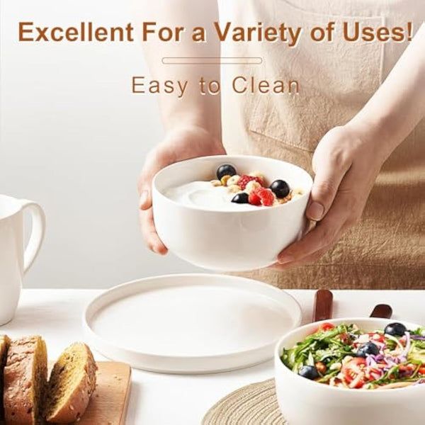 Jassceram Cereal Bowls Set of 6, 800ml Ceramic Large Bowls for Soup, Salad, Dessert and Oatmeal, Suitable for Kitchen or Dining - Dishwasher & Microwave Safe, 6 Inch, 28 Oz, White