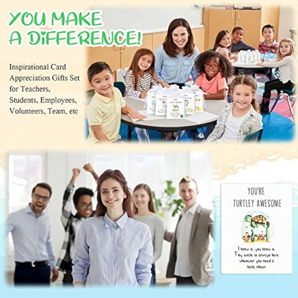 Fumete 100 Set Employee Appreciation Gifts Bulk for Coworkers Thank You Staff Gift Animal Pun Inspirational Note Cards Funny Resin Ducks Stars Whales Turtles Owls Office Gifts Pocket Favors