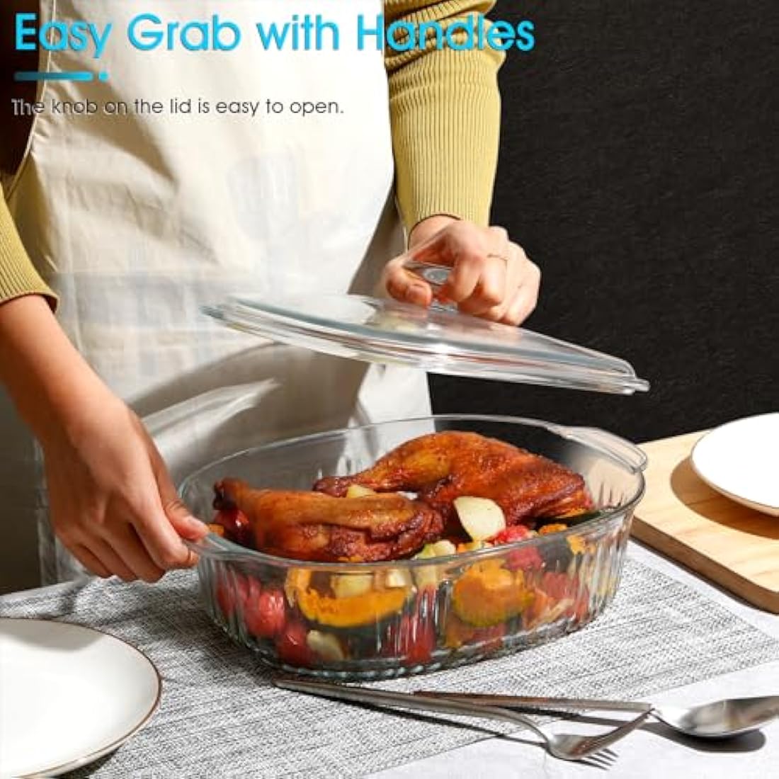 NUTRIUPS 3L Oval Glass Casserole Dish with Lid, Borosilicate Glass, Large Oval Casserole Dish for Oven, Oven Proof Dishes with Lids(31×21.5×13cm）