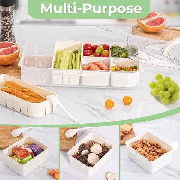 Luxear 2P Divided Snack Box with Lid Handle, Divided Snack Serving Tray Removable Compartment, Food Storage Container Organiser for Snackle Box Appetizers Charcuterie Container