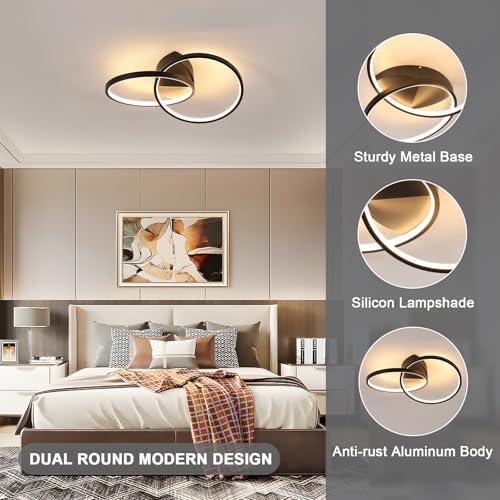 Dorlink LED Ceiling Light, Bedroom Ceiling Lights 33W 2970LM, Dual-Round Hallway Ceiling Light Fixture, 3000K Black Light Fittings for Kitchen, Living Room, Dining Room