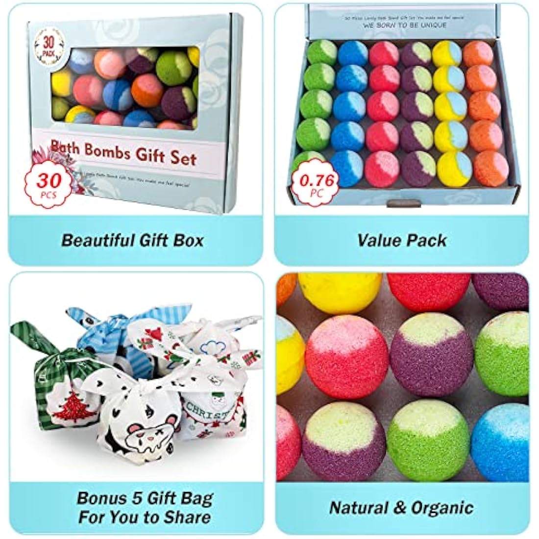 30 Pcs Bath Bomb Natural Organic Mini Bath Bombs, Handmade with Rich Fizz - Best Birthday Gift for Kids/Women/Men, Mother's Day