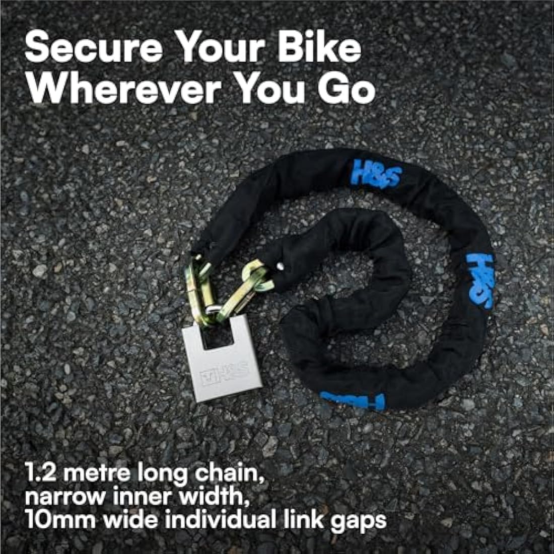 H&S Heavy Duty Motorbike Lock with Padlock - Anti-Theft Thick 10mm x 1.2m Bike Locks High Security Chain - Bicycle Motorcycle Lock and Padlock with Scratch-Proof Nylon Sleeve