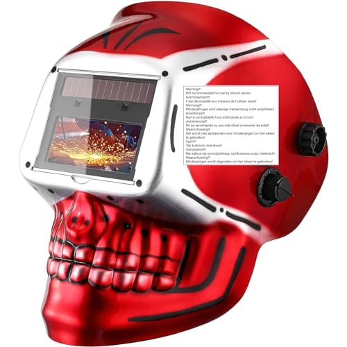 DEKO Welding Helmet Auto Darkening: True Color Solar Powered Auto Darkening Welding Helmets Welder Mask Hood (Skull Design)