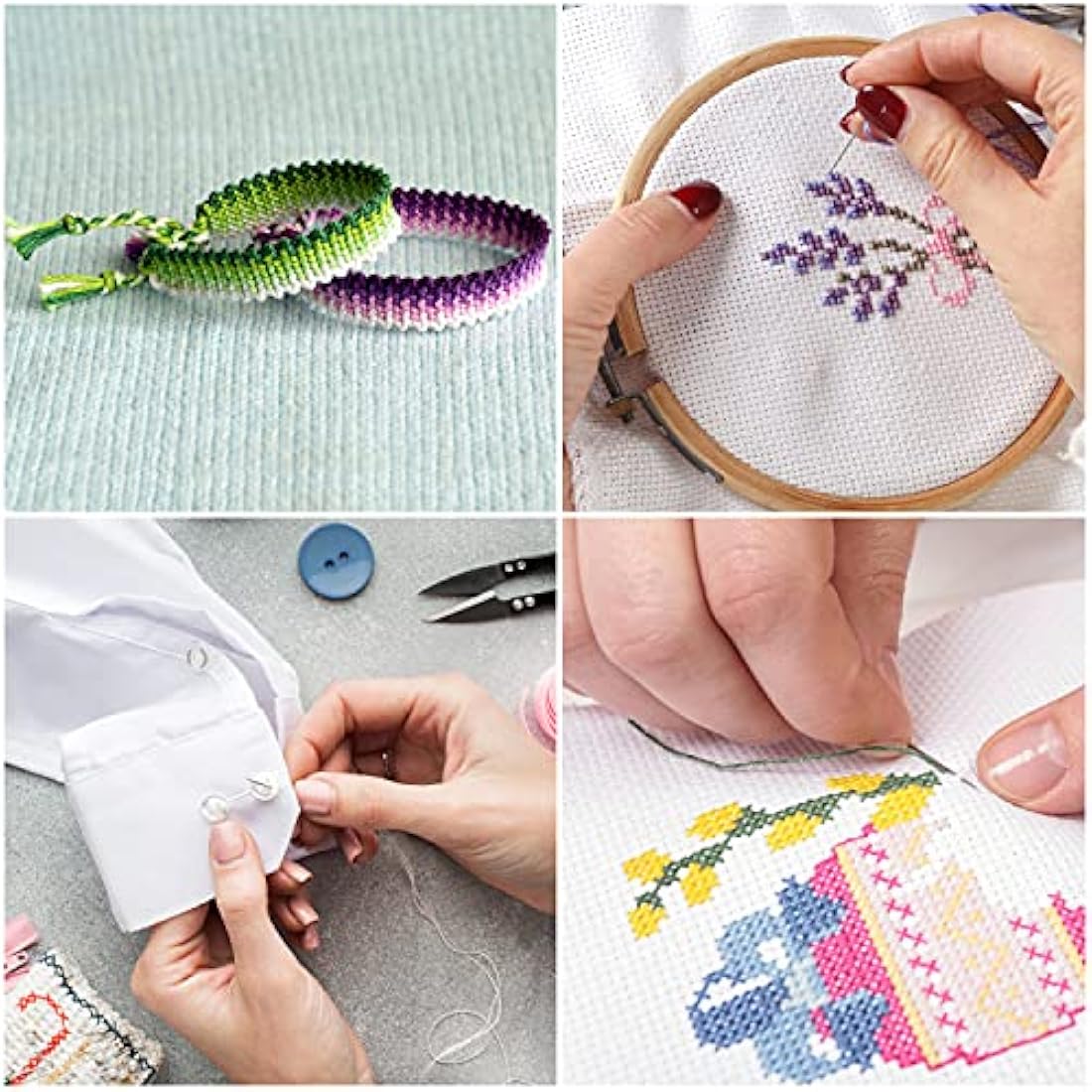 HANDI STITCH Embroidery Floss Set - (187 Pack) - Cross Stitch Tool Kit with 3 Tier Transparent Storage Box - 150 Colour Skeins - Threads on Paper Bobbins for Friendship Bracelets & Crafts