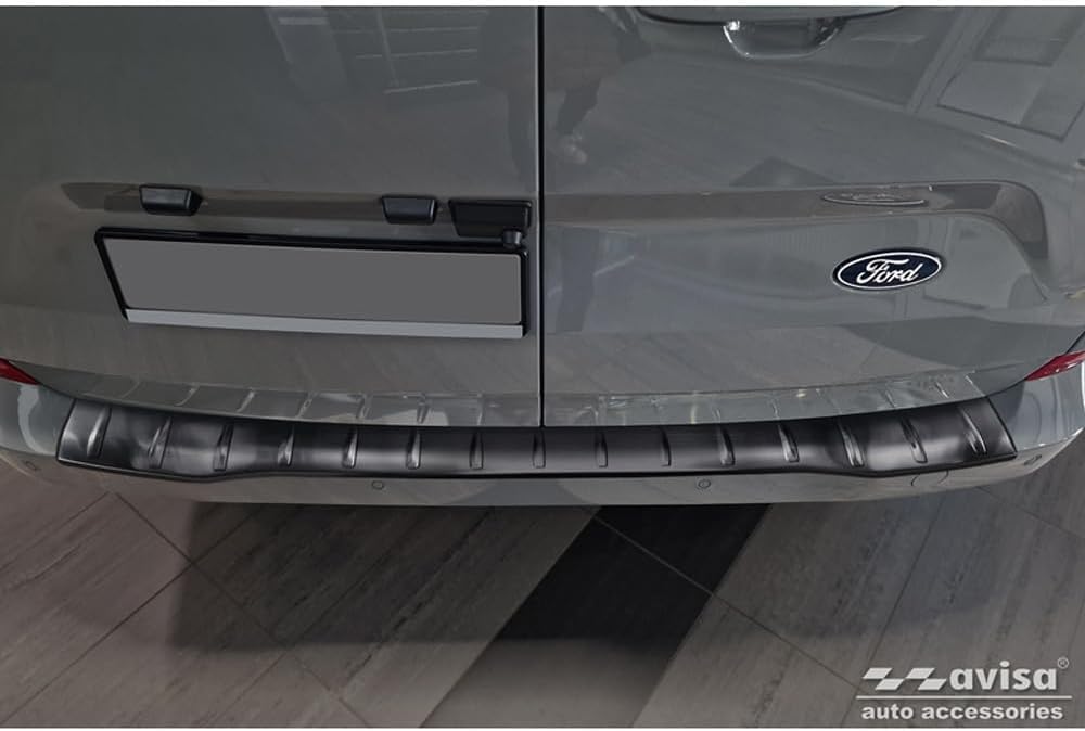 Avisa Black Stainless Steel Rear bumper protector compatible with Ford Transit Custom & Tourneo Custom (V710) 2023- / Volkswagen Transporter T7 2024- 'Ribs'