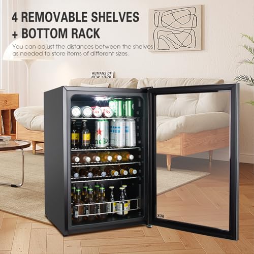 HCK 48L Mini Fridge with Glass Door, 0-15°C Cooling Zone and 2 Shelves, Compact Beverage Refrigerator Cooler for Bar and Living Room