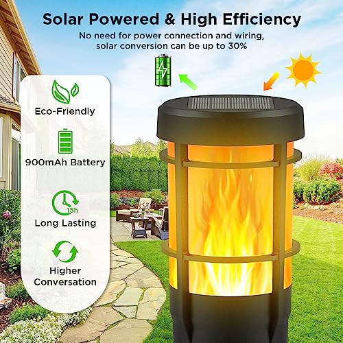 Ainostone Solar Torches 4 Pieces Solar Flame Lamp RGBW Solar Lights Flickering IP65 Waterproof Garden Torch Color Change 2 Lighting Modes for Outdoor,