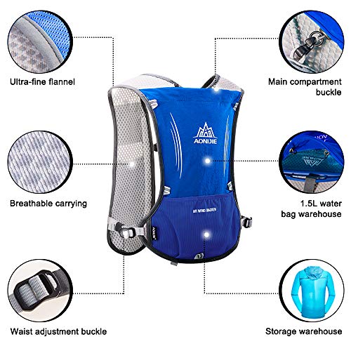 HINATAA Lightweight Running Hydration Backpack, 5L 190g Running Hydration Vest for Women and Men Cycling Running Climbing Hiking Vest Pack (Blue with