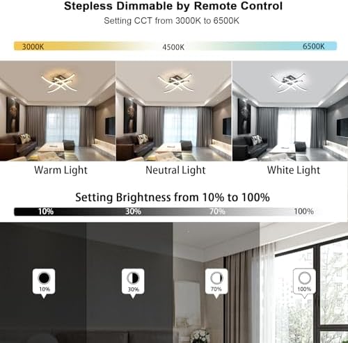 Dorlink LED Ceiling Lights, Modern Dimmable Light with Remote Control, Elegant Curved Design Chandelier 4 Built-in Boards, 28W 2350LM Silver Chrome Lighting for Living Room, Bedroom