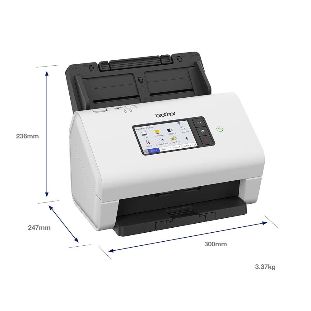 Brother ADS-4300N Desktop Document Scanner |SuperSpeed USB 3.0 |Double-sided |Advanced Image Capture, UK Plug
