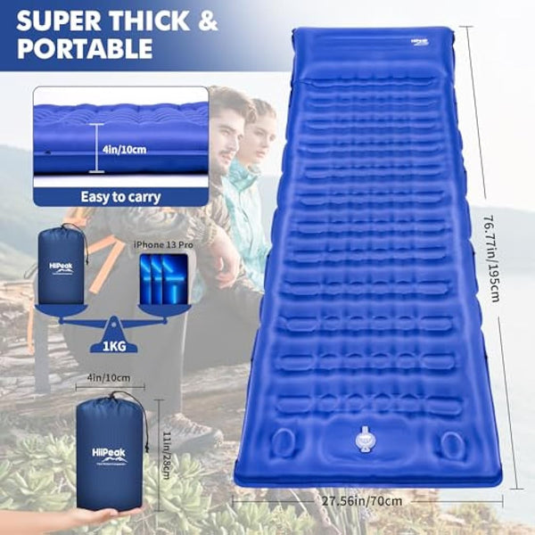 HiiPeak Strong Support Camping Mat, Inflatable Sleeping Mattress 3.9 Inch Thickness Sleeping Pad with Pillow, Quick Inflation Ultralight Portable Camping Sleeping Bed for Backpacking, Hiking, Picnic
