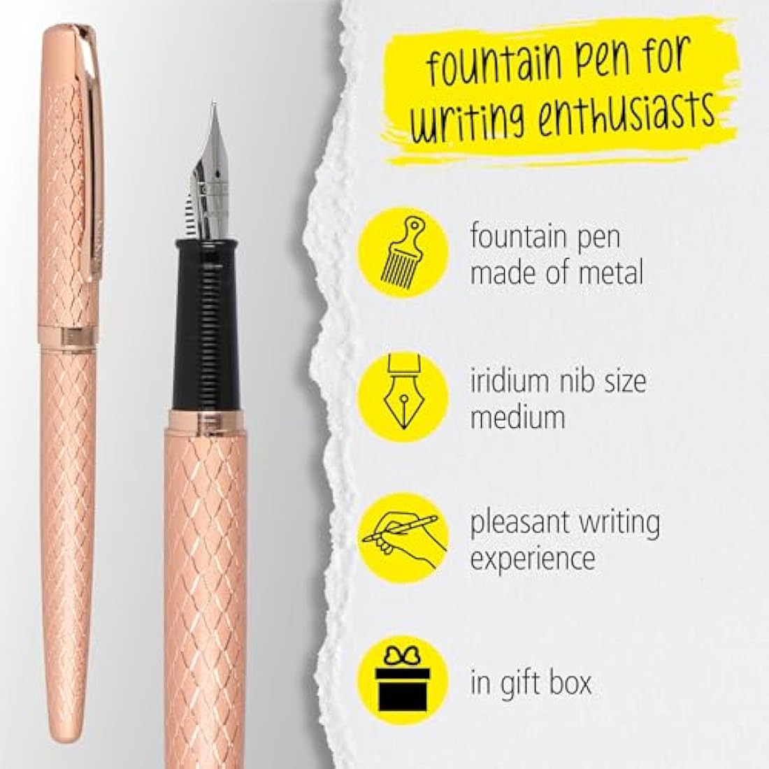 Online Set Eleganza Fountain Pen & Ballpen Diamond I Rosegold I Nib Size M I Metal Clip I Retractable Biro I Fountain-Pen for Standard Ink Cartridges Or Converter I In Gift Box