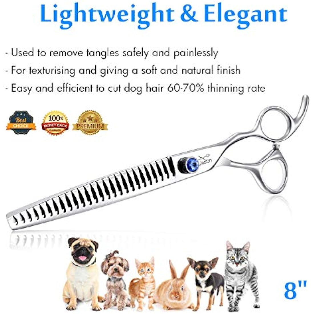JASON 8" 26 Teeth Chunkers Shears for Dogs Ergonomic Dog Grooming Scissors Texturizing Blending Thinning Shears Pets Trimming Kit with Offset Handle