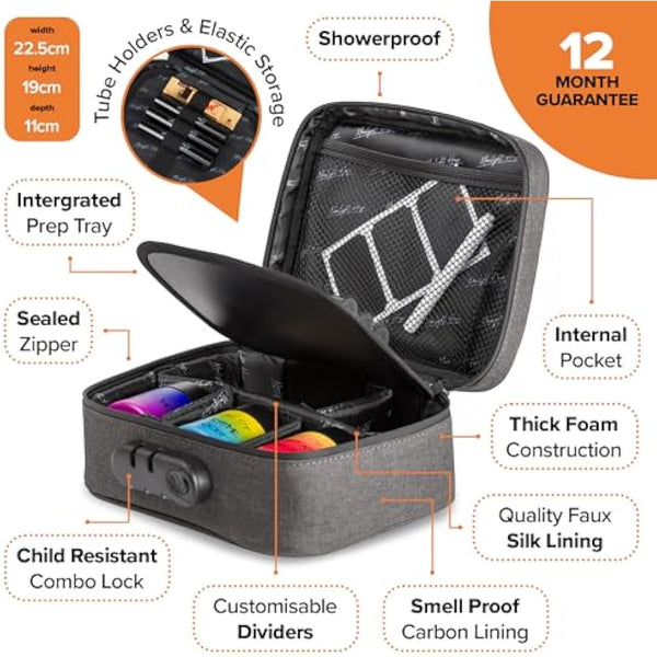 Moonlight Haze Smell Proof Bag – Smell Proof Box Stash Box Gift Set with 3 Smell Proof Containers, Metal Grinder, Integrated Rolling Tray, 3 Doob Tubes, and Stash Jars – Gifts for Men & Women