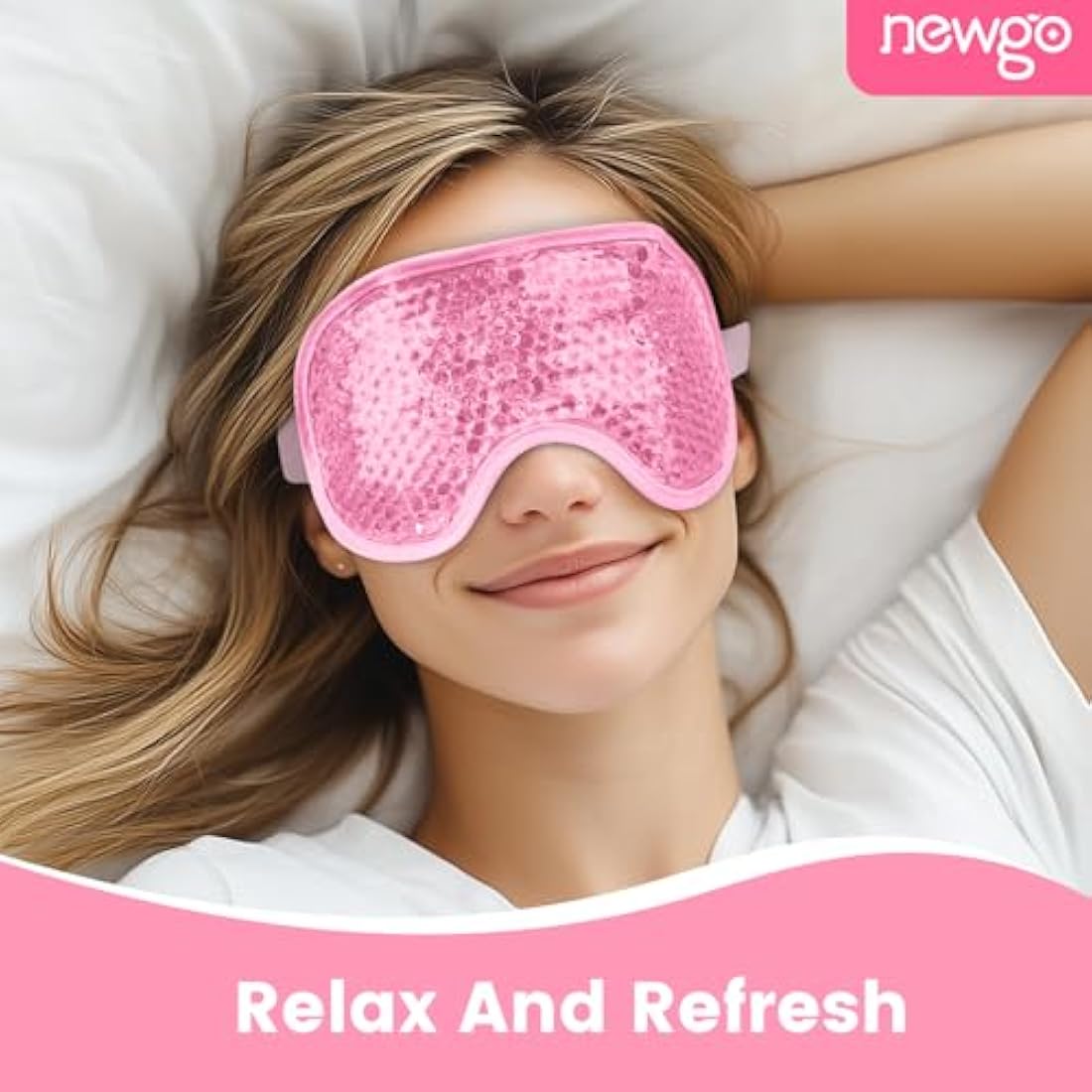 NEWGO Cooling Eye Mask for Puffy Eyes, Reusable Hot Cold Therapy Gel Cold Eye Mask for Migraine, Headache, Dark Circles, Dry Swollen Eyes, Sinus Pain-Light Pink