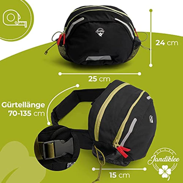 Jandiklee Large 9 Litre Waist Bag with Bottle Holder for Hiking, Cycling, Dog Training, Black Green Red, M