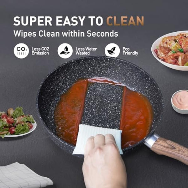 DishDelight 12 Piece Non-Stick Pots and Pans Set, Nonstick Induction Granite-Coated Cookware Set, Nonstick Saucepan Set, Black