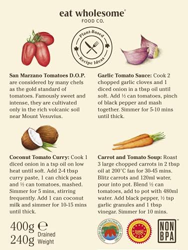 Eat Wholesome San Marzano Tomatoes DOP, 400g (Pack of 12) - Naturally Sweet, Perfect for Pasta Sauces, Pizza Sauces & More, Vegan