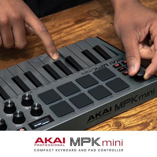 Akai Professional MPK Mini MK3 - 25 Key USB MIDI Keyboard Controller with 8 Backlit Drum Pads, 8 Knobs and Music Production Software and Native Instruments Sound Package (NKS Integration)
