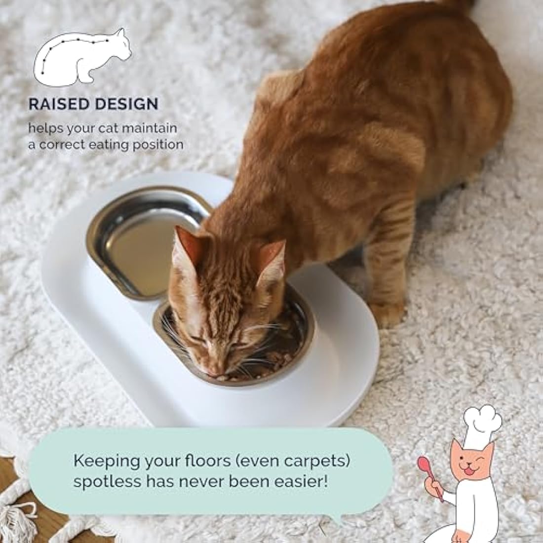 Hepper NomNom - Spill Proof Elevated Cat Bowls for Food and Water - Whisker Relief Cat Bowl + Raised Cat Food Bowls: a Safe Cat Dish for Messy Cats - Stainless Steel Cat Bowl Station