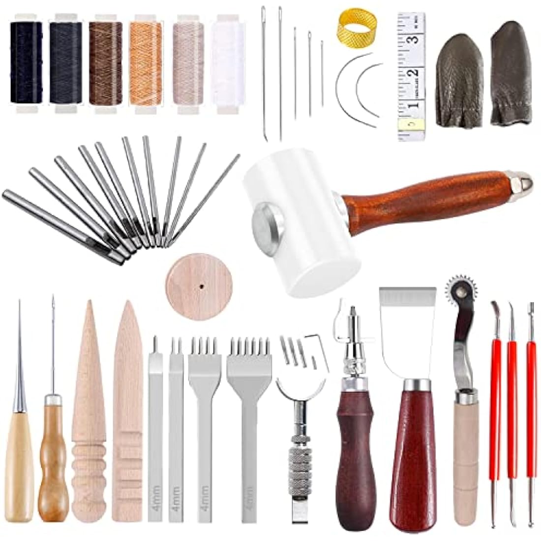 DIY Leather Craft Tools Kit Leather Kits Leather Craft Tools Set Leather Working Tools Incl Nylon Hammer Waxed Thread Stitching Groover Prong Punch Tools for Hand Leather Craft Making Sewing Stitching