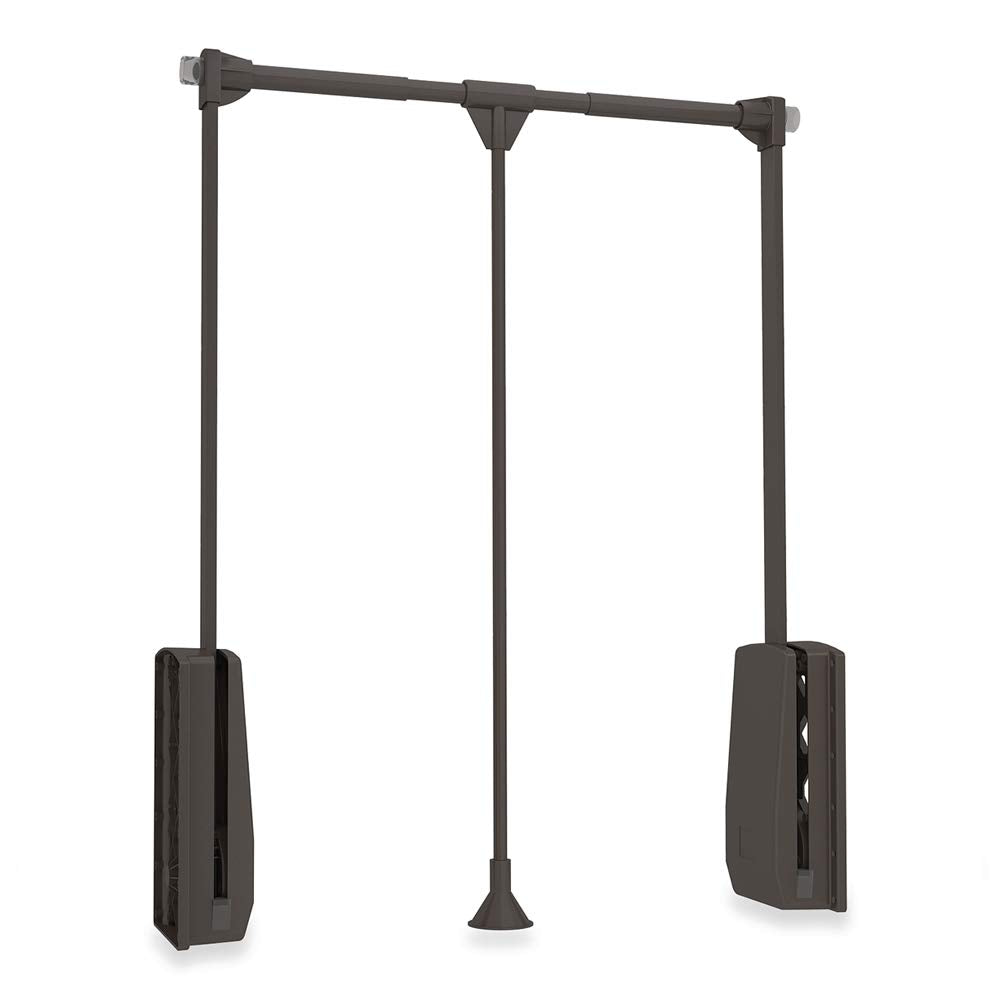Emuca - Hang pull down wardrobe rail lift, adjustable width 600-830mm (23,6-32,6 inch), moka painted finish