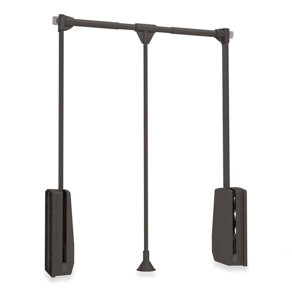 Emuca - Hang pull down wardrobe rail lift, adjustable width 600-830mm (23,6-32,6 inch), moka painted finish