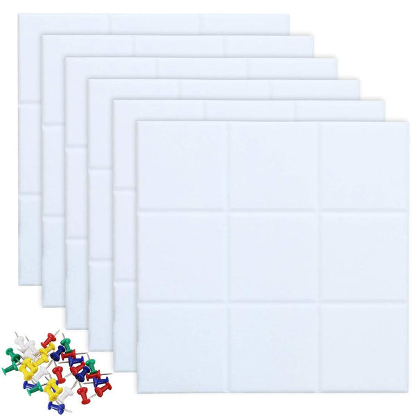 Uoisaiko Large 30x30cm Felt Board Tiles with 30 Pins, Pack of 6 Bulletin Board Notice Boards for Home Office Kitchen, Self Adhesive Pin Board Wall Tiles for Photos Memos