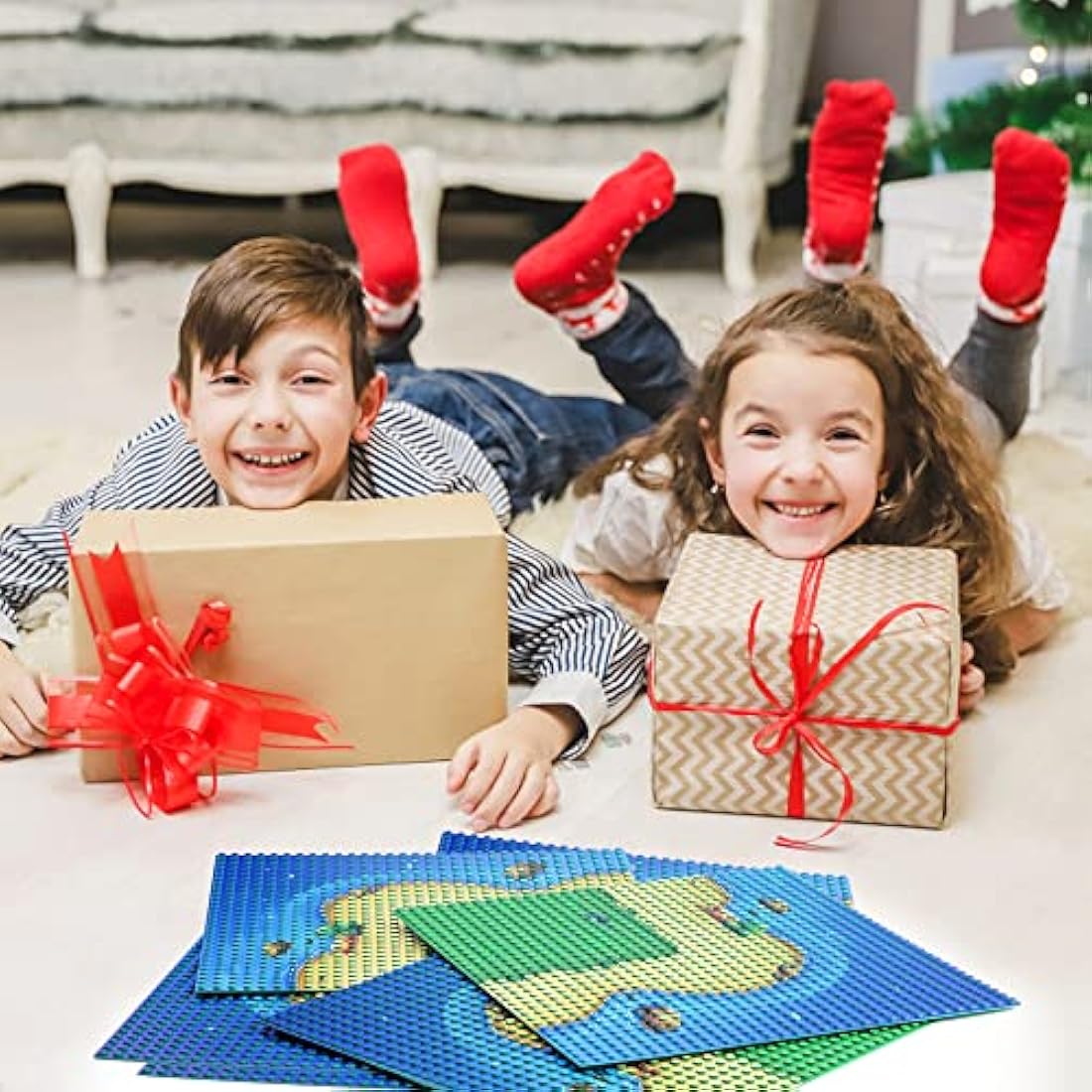 Etarnfly 6 Pack Classic Blue and Green Base Plate for City Road Beach,Ocean Island Street Water,25.5 x 25.5 cm,100% Compatible with All Major Brands(4 curves/2 straight)