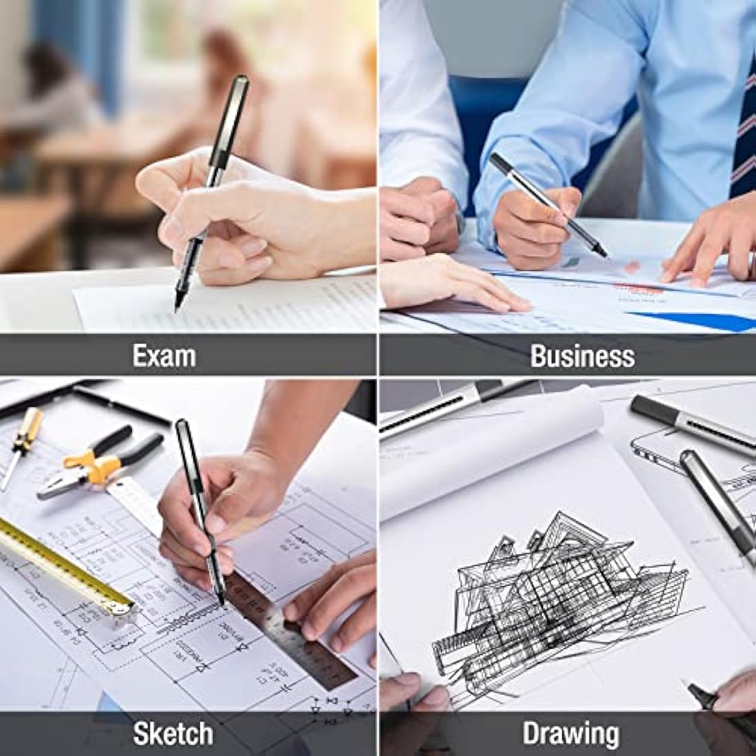 APOGO Rollerball Pens Black Ink, 16 Pack Pens Multipack 0.5mm Black Gel Pens, Quick-Drying Ink Pens, Writing Pens for Note Taking, Sketch, Bullet Journal, Black Pens for School & Office Supplies