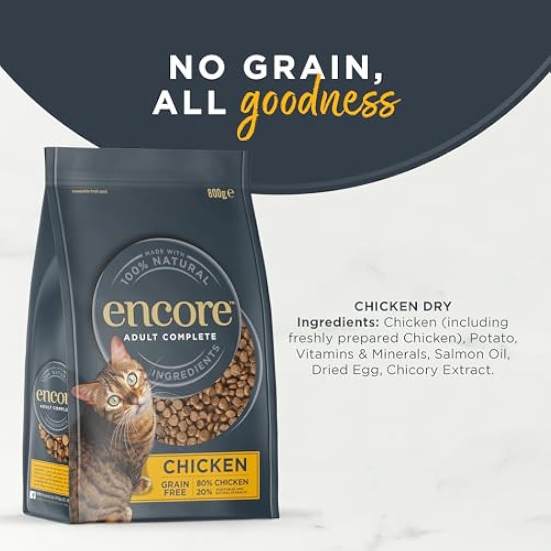 Encore High Protein Complete and Grain Free Dry Cat Food for Adult Cats, Chicken 2.4kg
