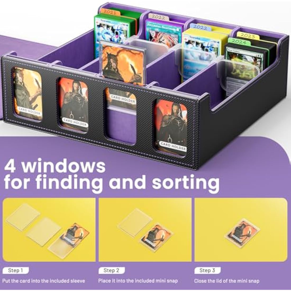 Hot Bee Yugioh Deck Box, Quartuple Trading Card Storage Box Holds 2400+ Cards for Yugioh, TCG, Magic the Gathering, Commander Cards, Playing Card Case PU Leather Magnetic Closure, Purple