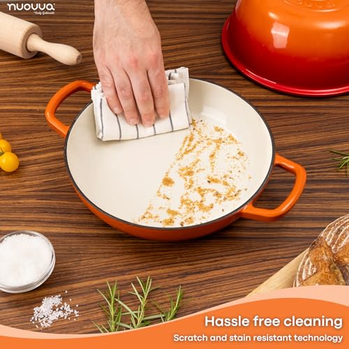 Enamelled Cast Iron Dutch Oven Pot  Dutch Oven For Sourdough Bread Baking  Cast Iron Bread Pot  Orange, 6 Quarts, 22cm  by Nuovva