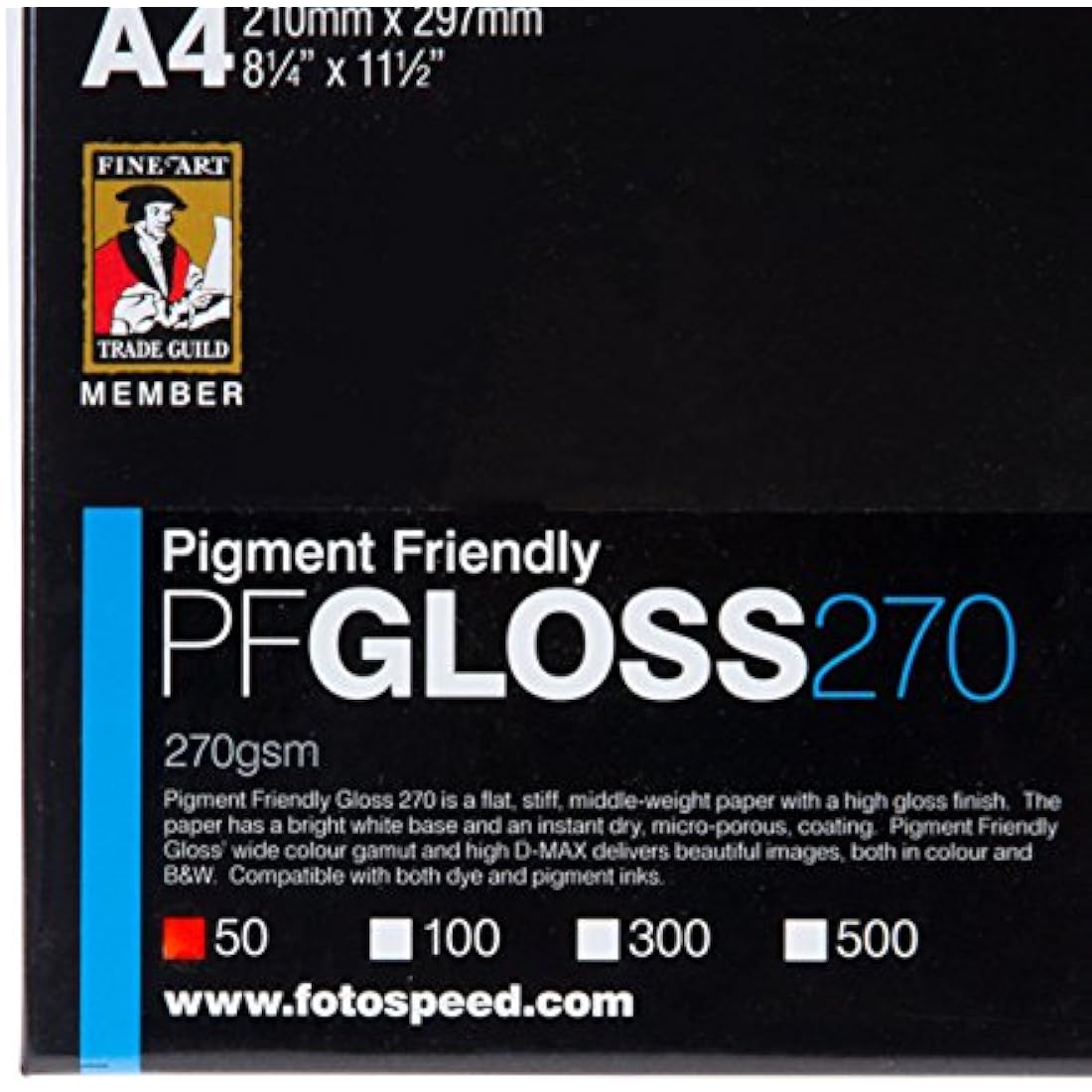 Fotospeed Pigment Friendly Gloss 270gsm Inkjet paper, A4, 50 sheets