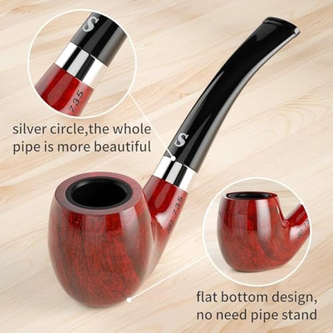 Joyoldelf Handmade Tobacco Pipe Set - Creative Smoking Pipe with Flat Bottom, Pipe Starter Kit for Beginner with Gift Box and Accessories