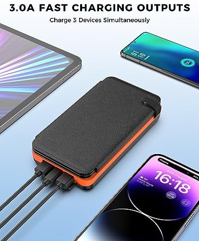A ADDTOP Solar Charger Power Bank - 25000mAh Fast Charging Portable Charger with 4 Solar Panels Solar Cell Phone Charger External Battery Pack for Phone Tablet Orange