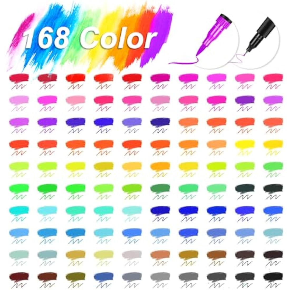 Sanyetral 168 Colouring Pens for Adults and Kids, Dual Tip Brush Pens, Felt Tip Pens Art Set with Coloring Books for Artists Writing, Drawing, Painting, Sketching, Calligraphy