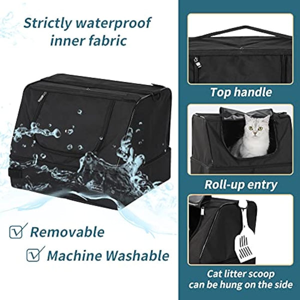 PETSFIT Portable Cat Litter Box - Removable and Washable 2-Layer Leak-Proof Lining, Scratch-Resistant Fabric with Sturdy Support Frame, Travel & Collapsible Cat Litter Box,Black