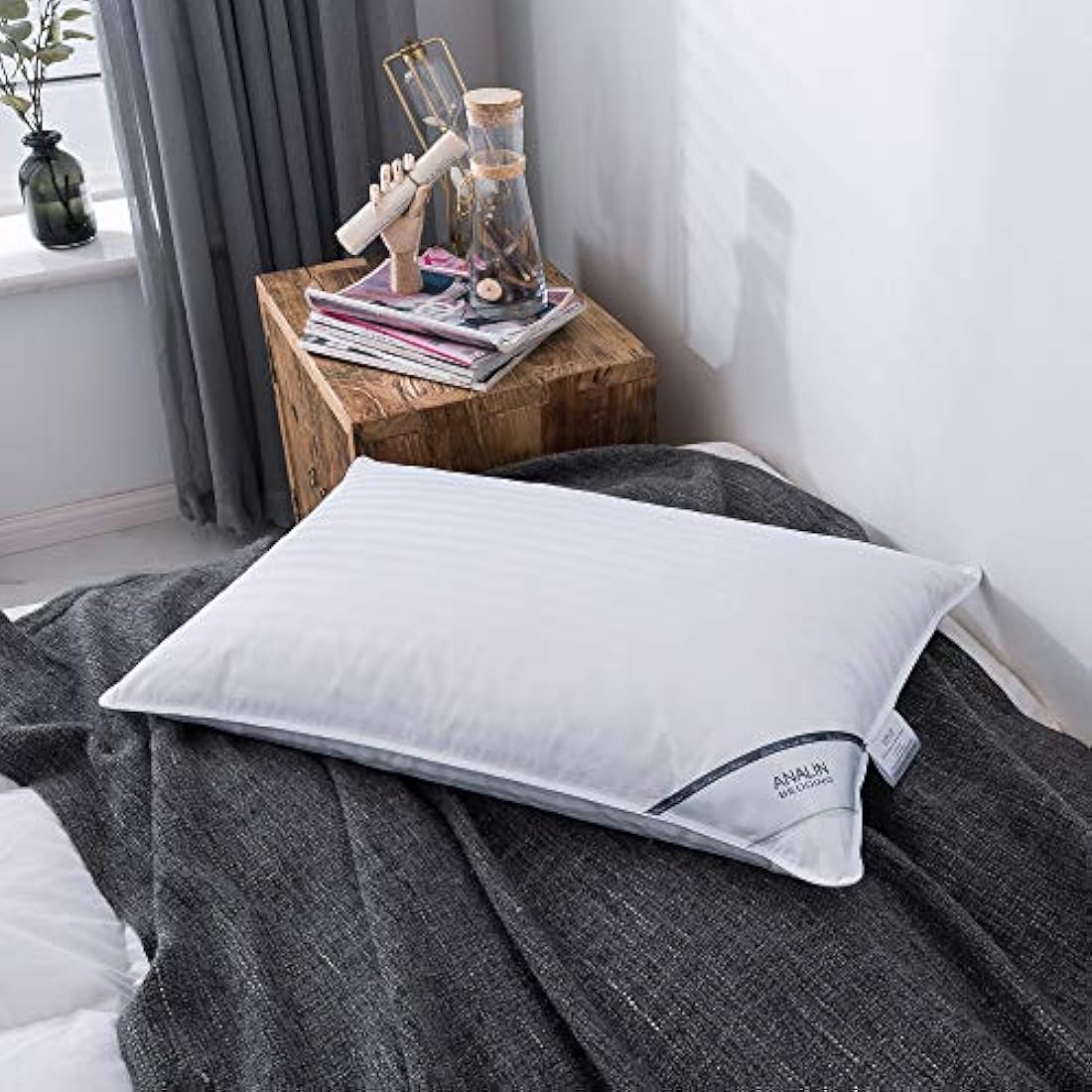 ANALIN 2 pack Goose Feather Down Pillows, 100% Cotton Shell, Non-allergenic & Anti dust mite, Soft Hotel Quality Pillows (50% Goose Down)