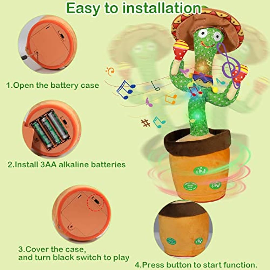 HICAS Dancing Talking Cactus Toy Repeat What You Say Singing Cactus Voice Recorder Baby Toys Volume Control with 120 Songs Funny Children Education Toys, Gifts and Home Decoration