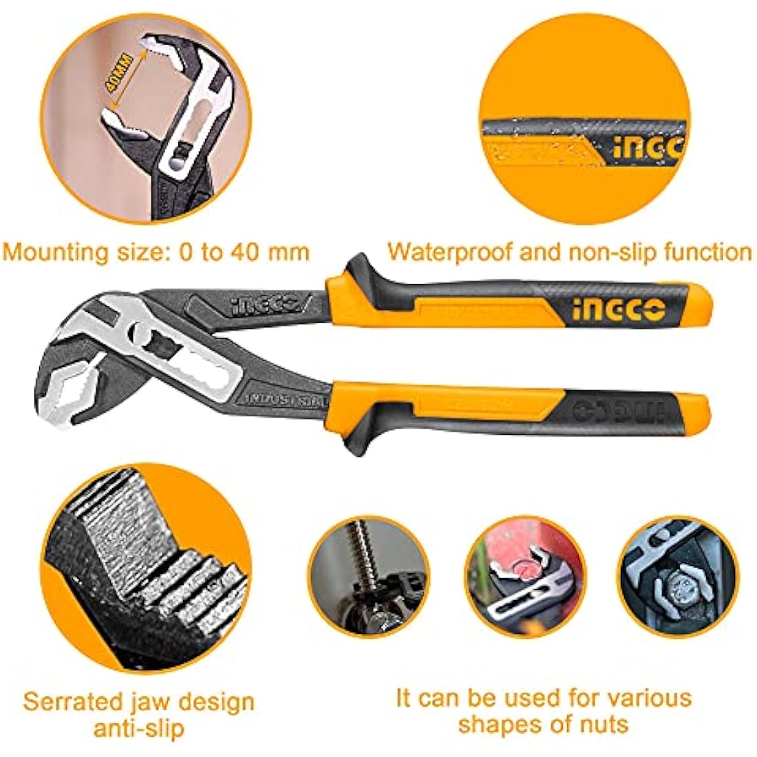 INGCO 4Pcs Pliers Set 8 Inch Combination Plier 7 Inch Diagonal Cutting Plier 6 Inch Long Nose 10 Inch Pump with Stackable Plastic Box HKTV01P041