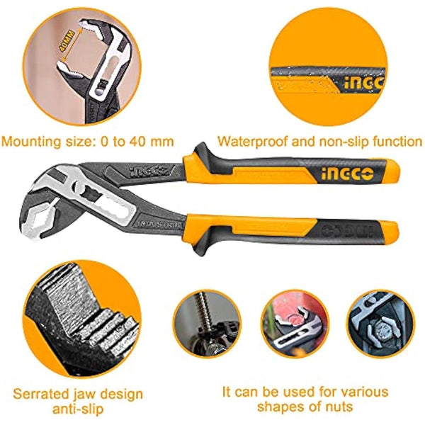 INGCO 4Pcs Pliers Set 8 Inch Combination Plier 7 Inch Diagonal Cutting Plier 6 Inch Long Nose 10 Inch Pump with Stackable Plastic Box HKTV01P041