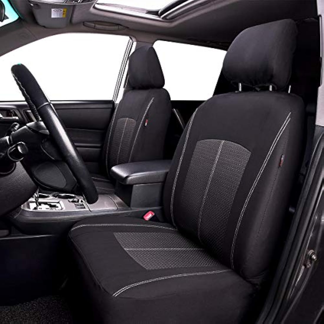 Flying Banner Black Jacquard Car Seat Covers Full Set Airbag Compatible Auto Protector Rear Bench Back Split